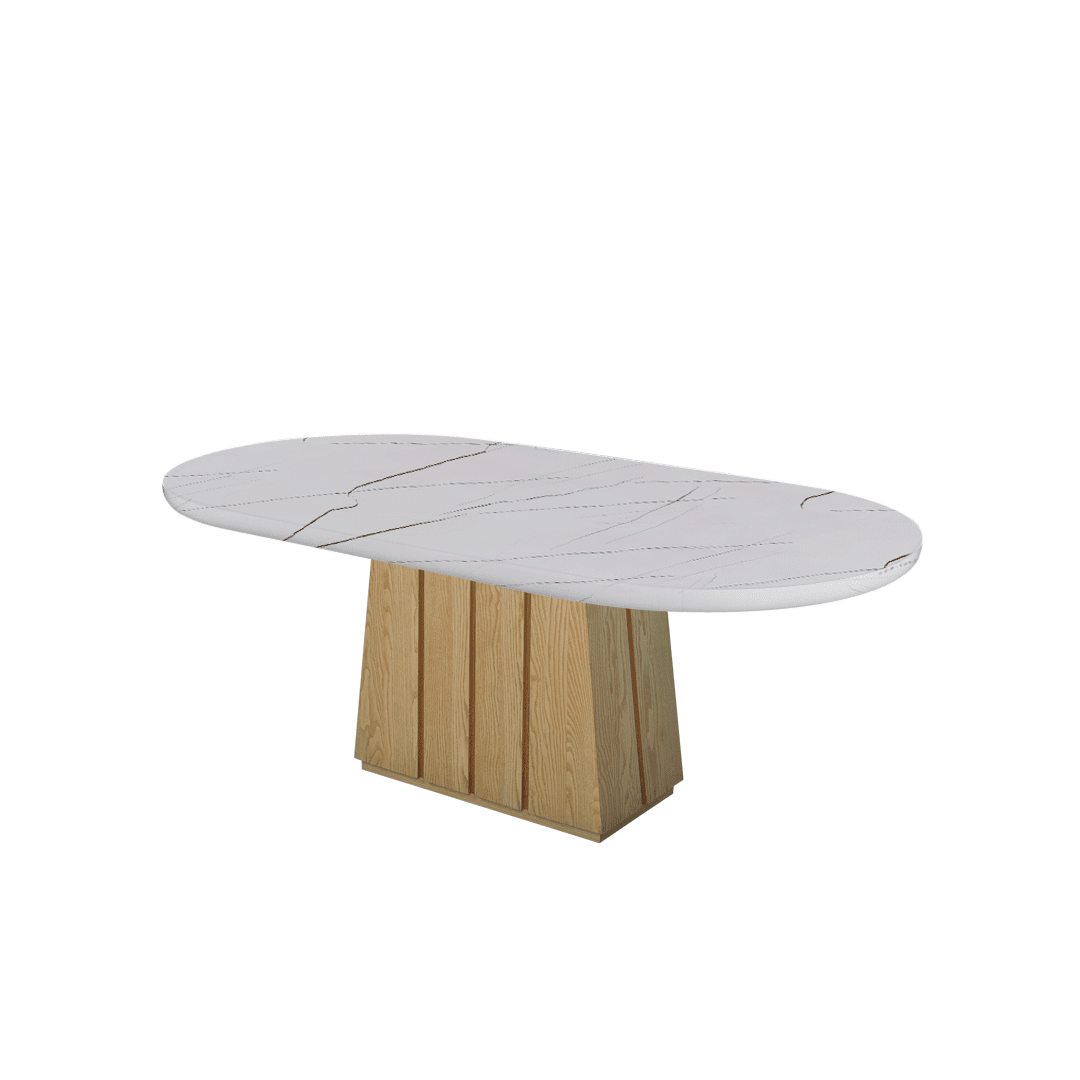 Mix & Match Oval Shaped Marble Dining Table with Cora Ash Wood Base (2.1m x 1.1m)