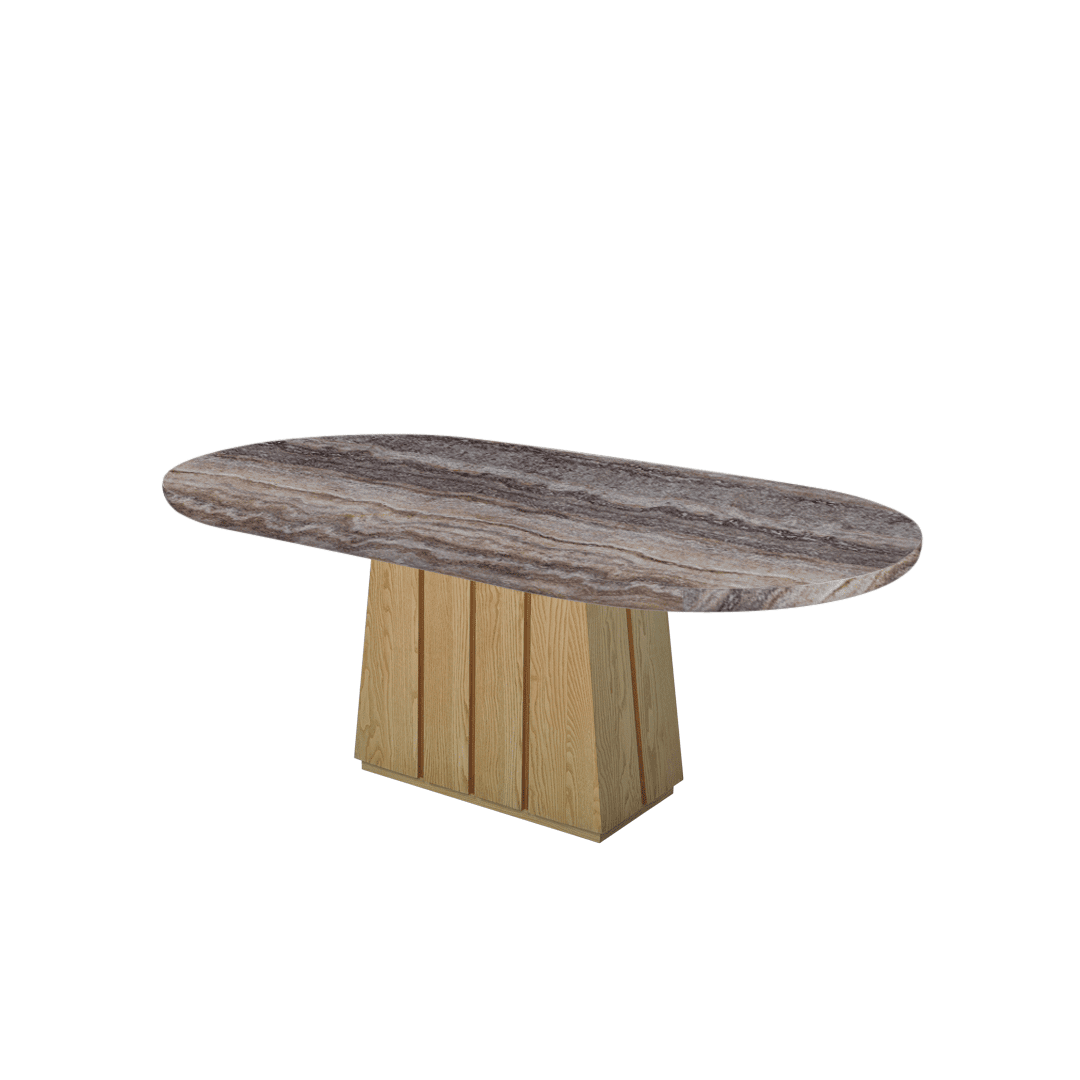 Mix & Match Oval Shaped Marble Dining Table with Cora Ash Wood Base (2.1m x 1.1m)