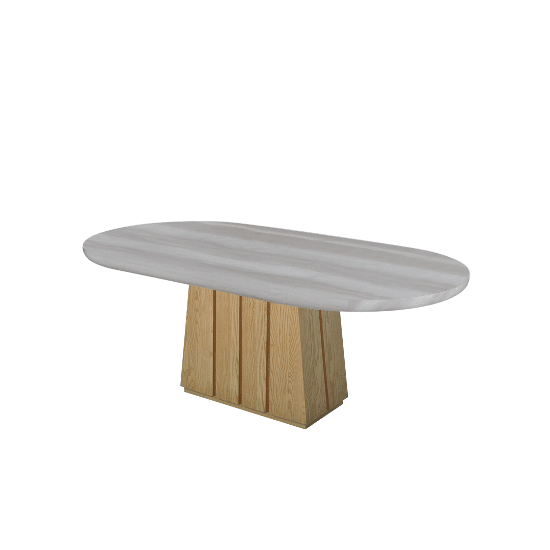 Mix & Match Oval Shaped Marble Dining Table with Cora Ash Wood Base (2.1m x 1.1m)