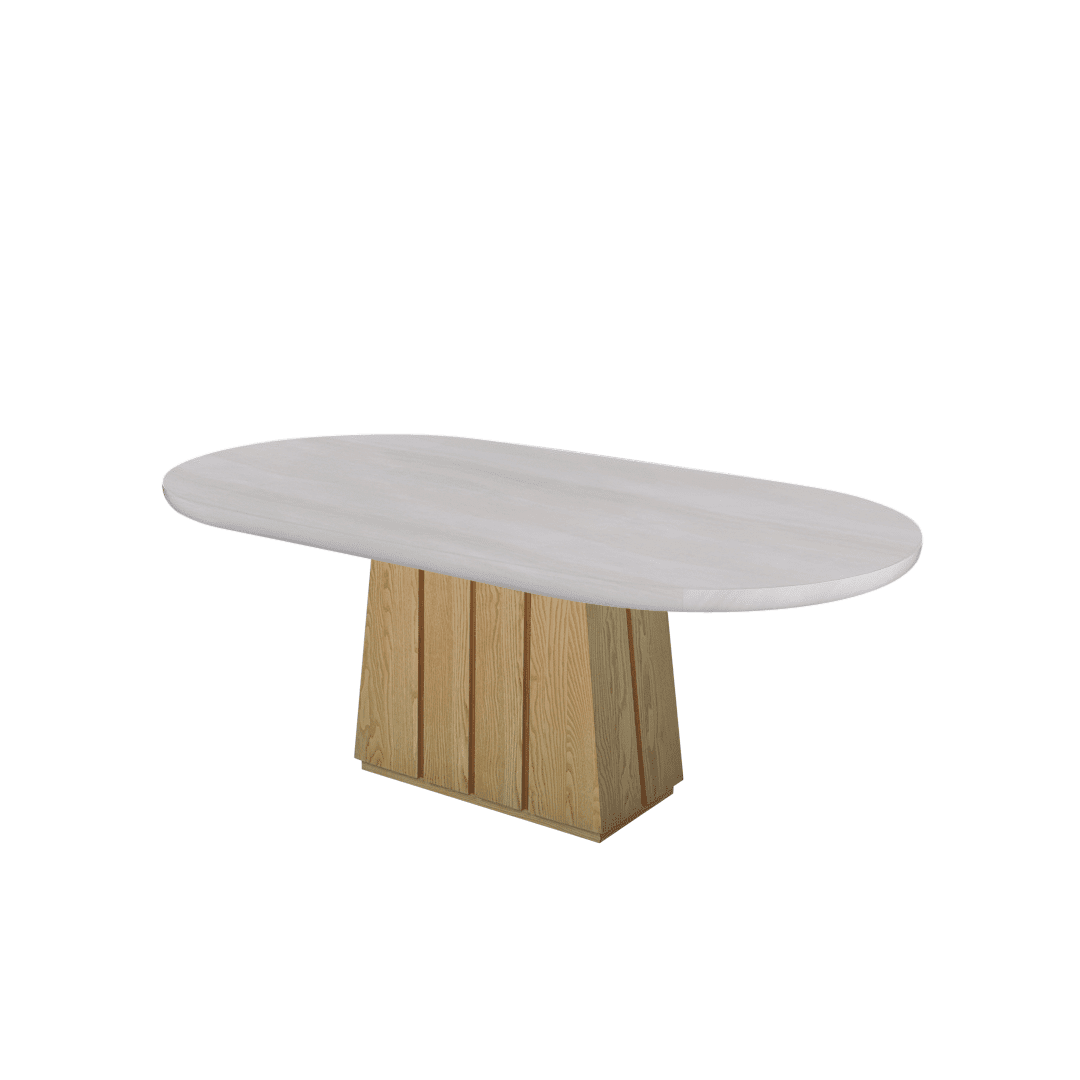 Mix & Match Oval Shaped Marble Dining Table with Cora Ash Wood Base (2.1m x 1.1m)