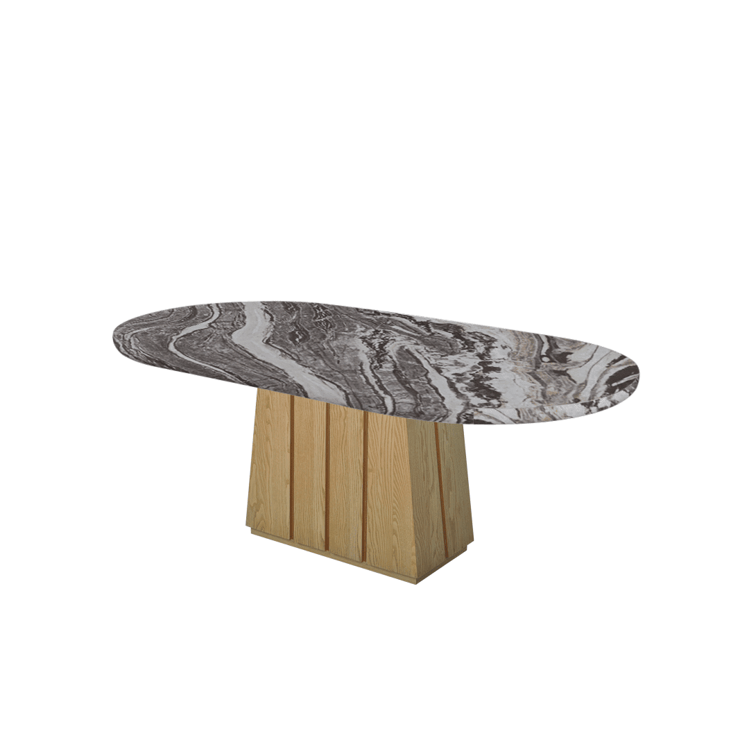 Mix & Match Oval Shaped Marble Dining Table with Cora Ash Wood Base (2.1m x 1.1m)