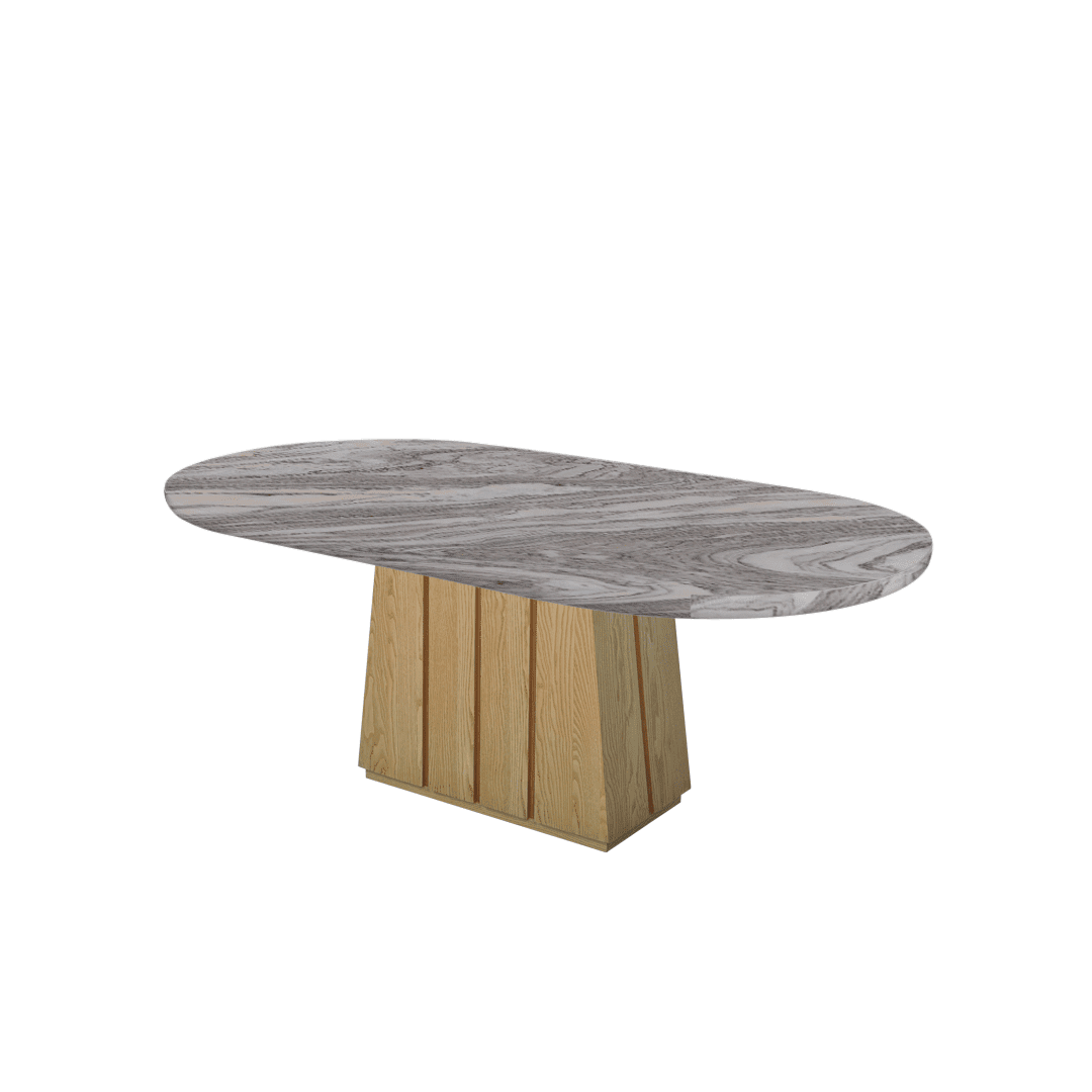 Mix & Match Oval Shaped Marble Dining Table with Cora Ash Wood Base (2.1m x 1.1m)