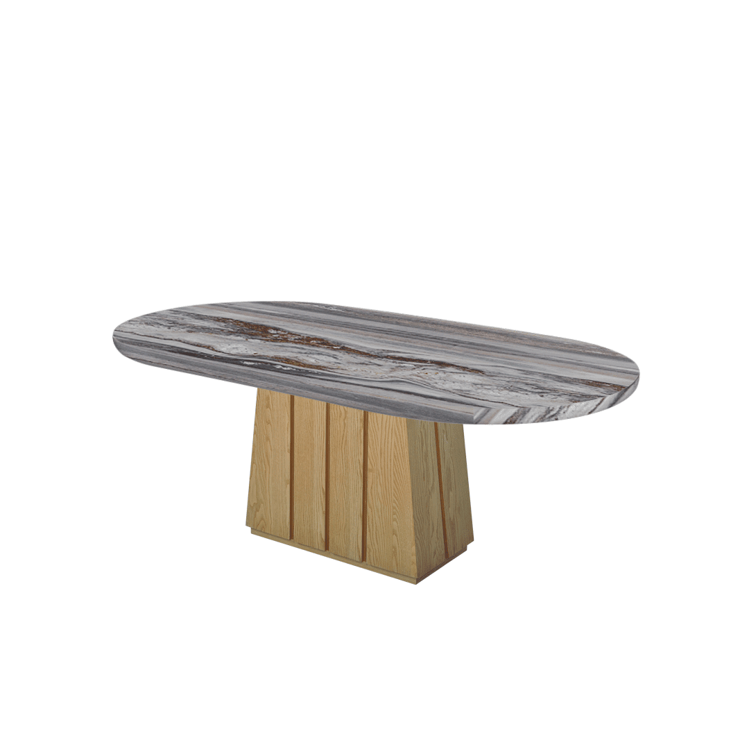 Mix & Match Oval Shaped Marble Dining Table with Cora Ash Wood Base (2.1m x 1.1m)