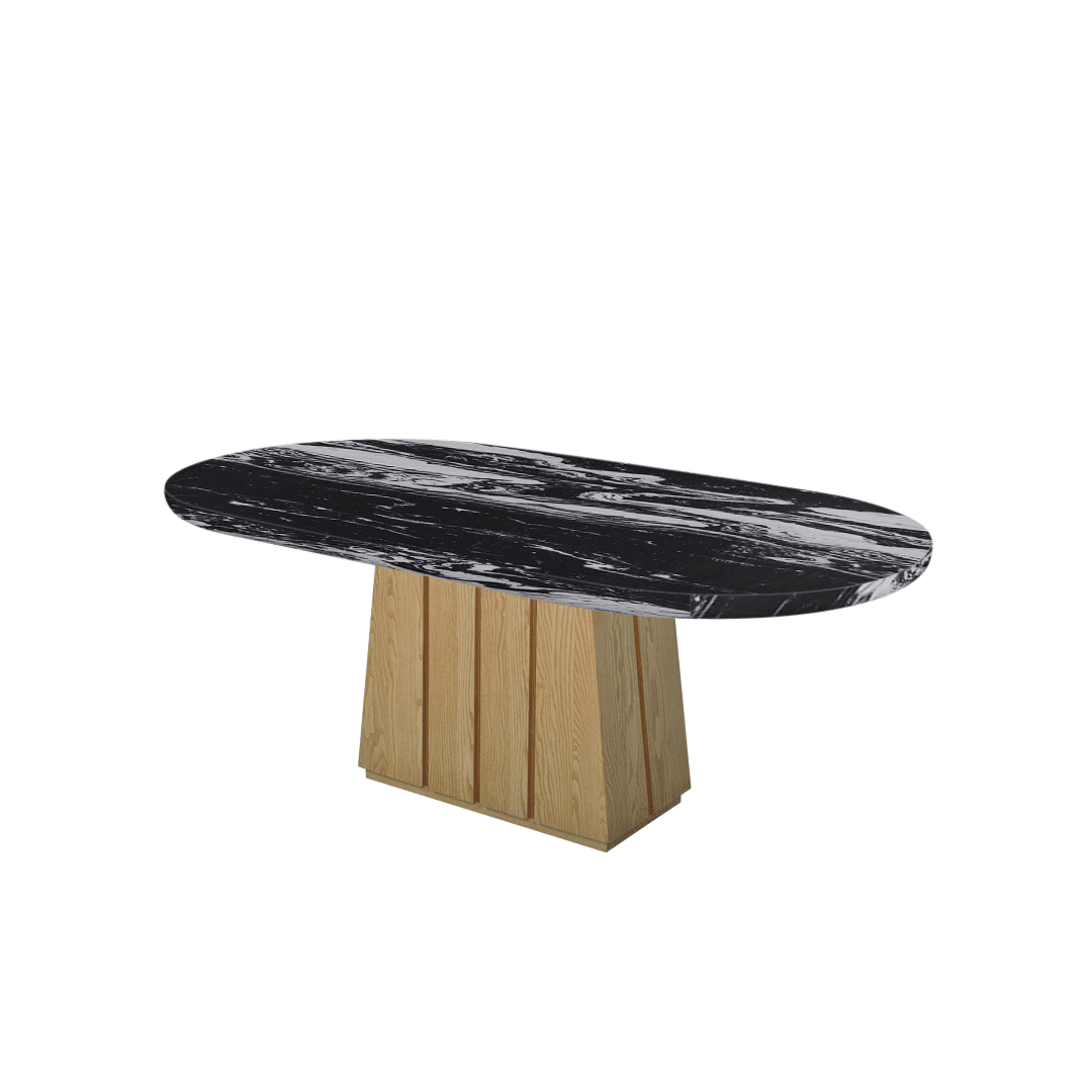 Mix & Match Oval Shaped Marble Dining Table with Cora Ash Wood Base (2.1m x 1.1m)