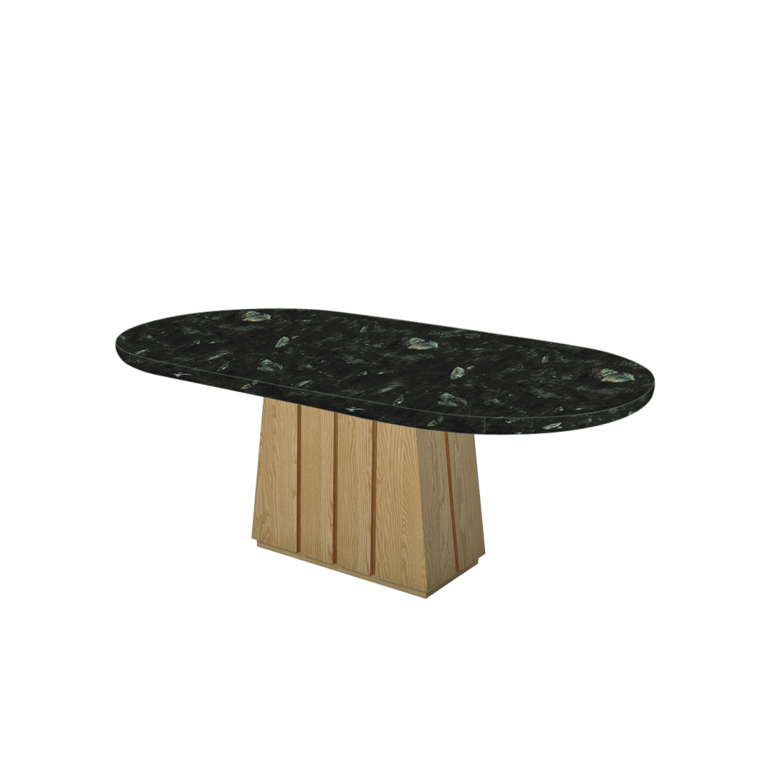 Mix & Match Oval Shaped Marble Dining Table with Cora Ash Wood Base (2.1m x 1.1m)