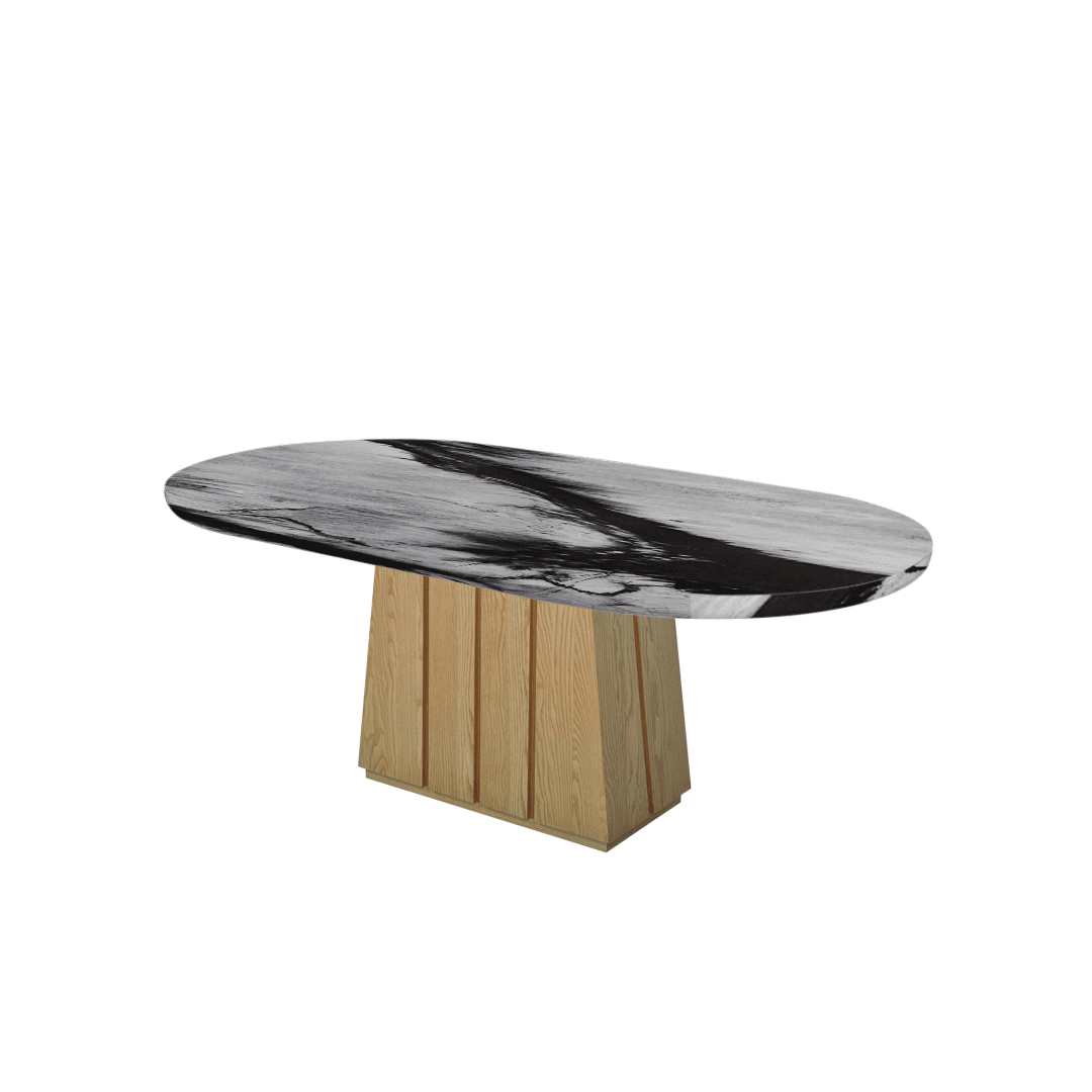 Mix & Match Oval Shaped Marble Dining Table with Cora Ash Wood Base (2.1m x 1.1m)