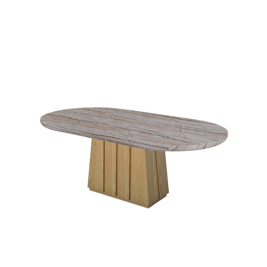Mix & Match Oval Shaped Marble Dining Table with Cora Ash Wood Base (2.1m x 1.1m)