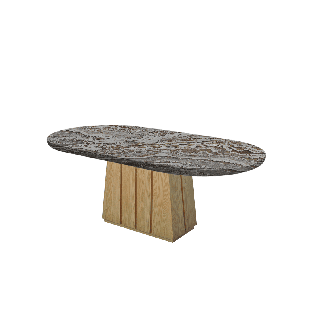 Mix & Match Oval Shaped Marble Dining Table with Cora Ash Wood Base (2.1m x 1.1m)