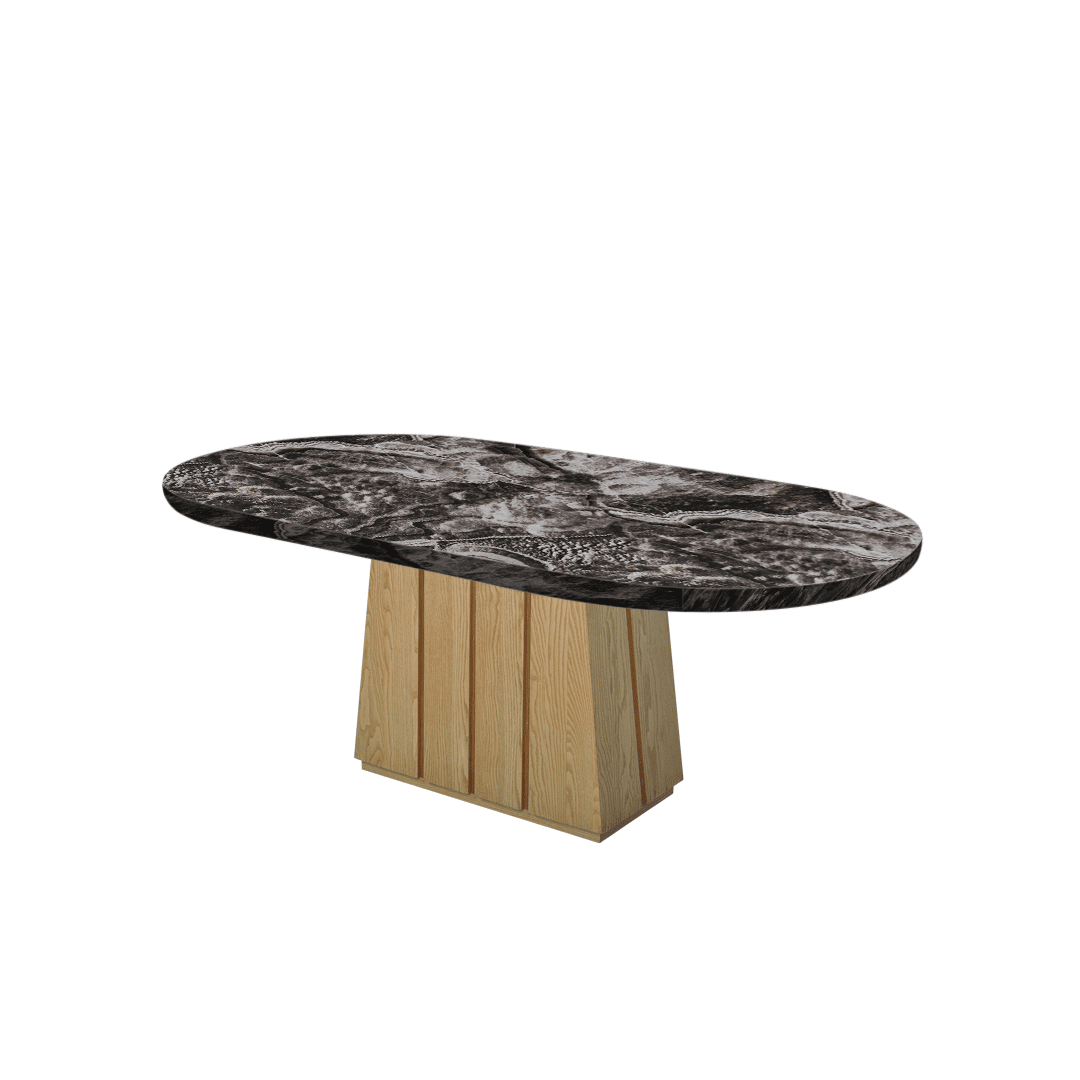 Mix & Match Oval Shaped Marble Dining Table with Cora Ash Wood Base (2.1m x 1.1m)