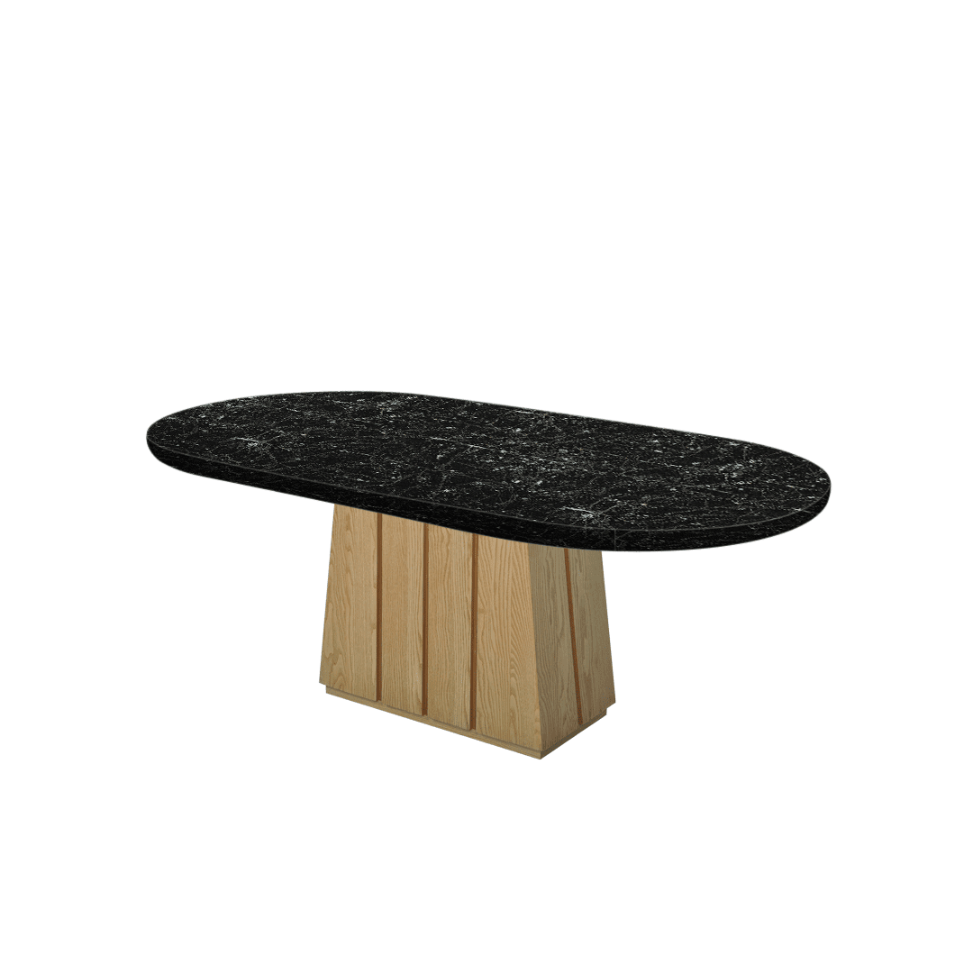 Mix & Match Oval Shaped Marble Dining Table with Cora Ash Wood Base (2.1m x 1.1m)