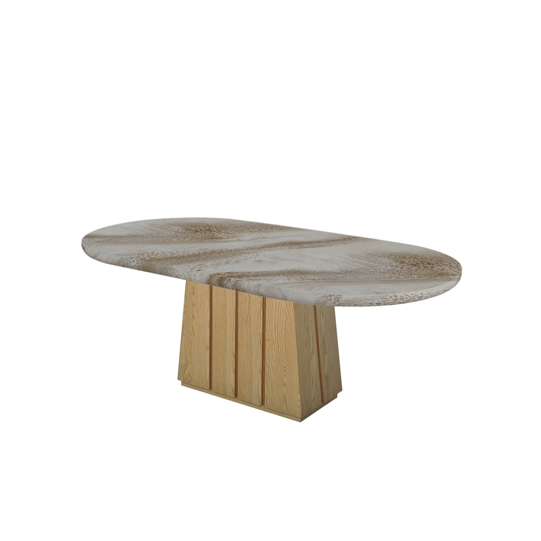 Mix & Match Oval Shaped Marble Dining Table with Cora Ash Wood Base (2.1m x 1.1m)