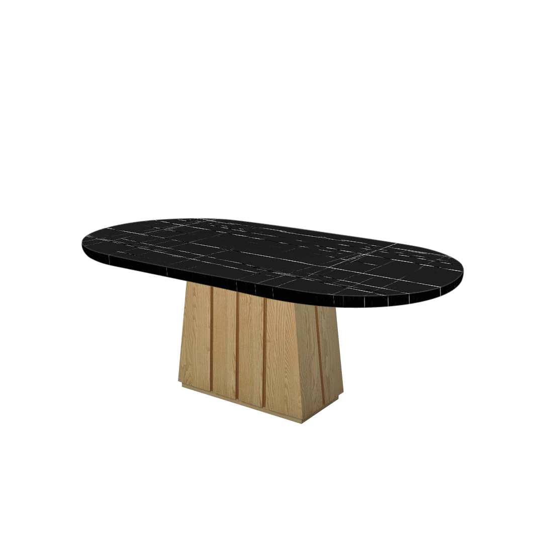 Mix & Match Oval Shaped Marble Dining Table with Cora Ash Wood Base (2.1m x 1.1m)