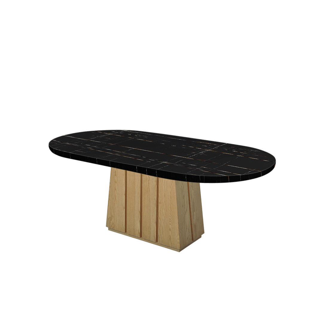 Mix & Match Oval Shaped Marble Dining Table with Cora Ash Wood Base (2.1m x 1.1m)