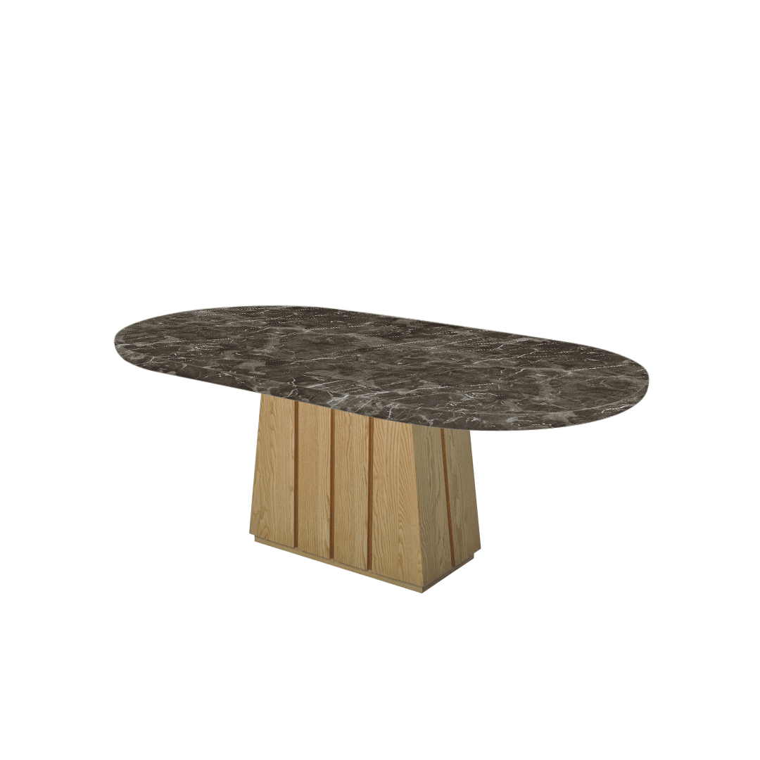 Mix & Match Oval Shaped Marble Dining Table with Cora Ash Wood Base (2.1m x 1.1m)
