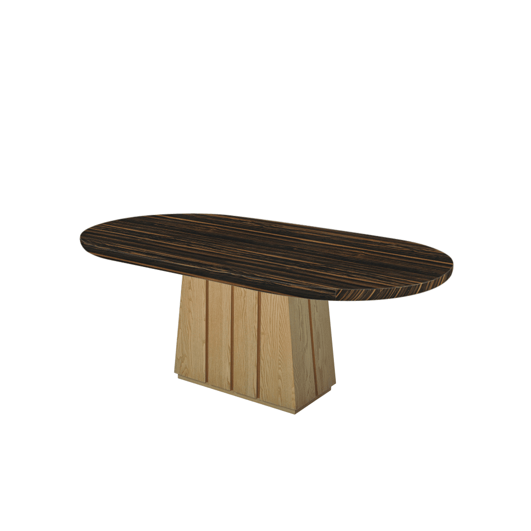 Mix & Match Oval Shaped Marble Dining Table with Cora Ash Wood Base (2.1m x 1.1m)