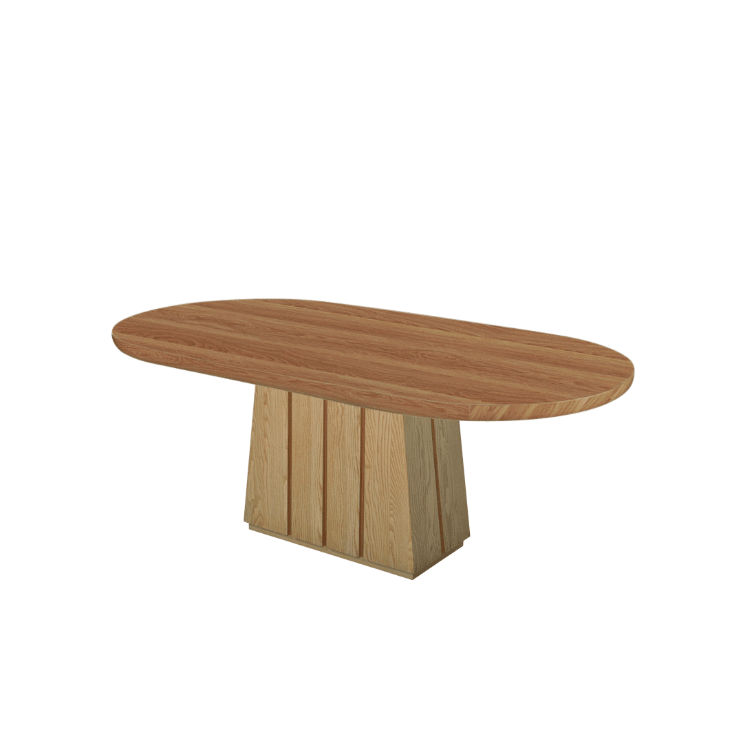 Mix & Match Oval Shaped Marble Dining Table with Cora Ash Wood Base (2.1m x 1.1m)