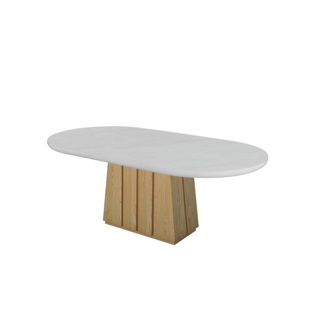 Mix & Match Oval Shaped Marble Dining Table with Cora Ash Wood Base (2.1m x 1.1m)