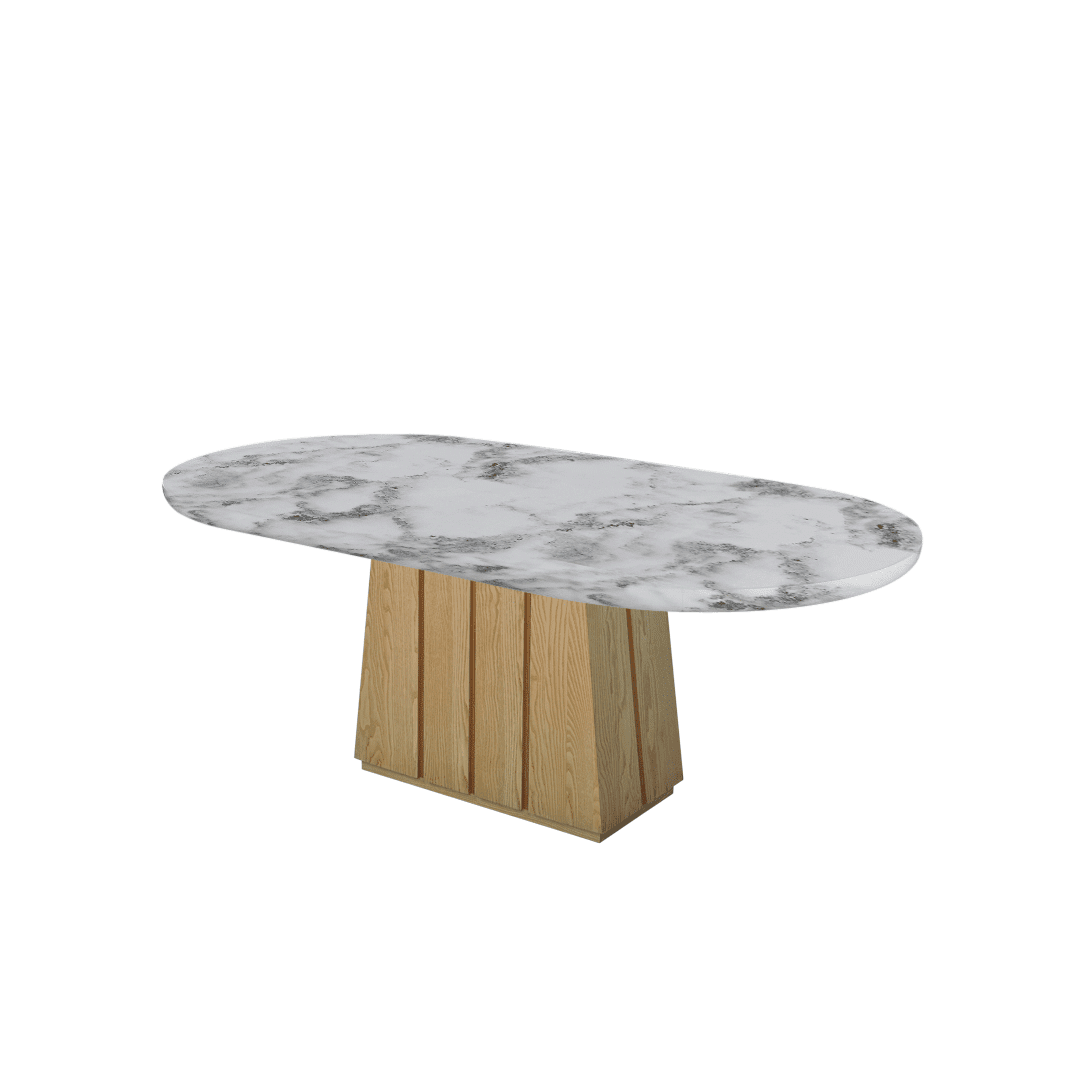 Mix & Match Oval Shaped Marble Dining Table with Cora Ash Wood Base (2.1m x 1.1m)