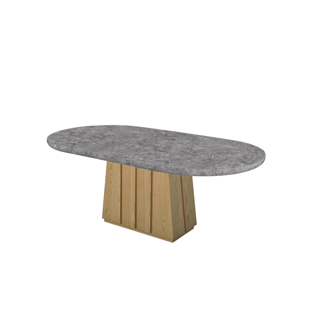 Mix & Match Oval Shaped Marble Dining Table with Cora Ash Wood Base (2.1m x 1.1m)