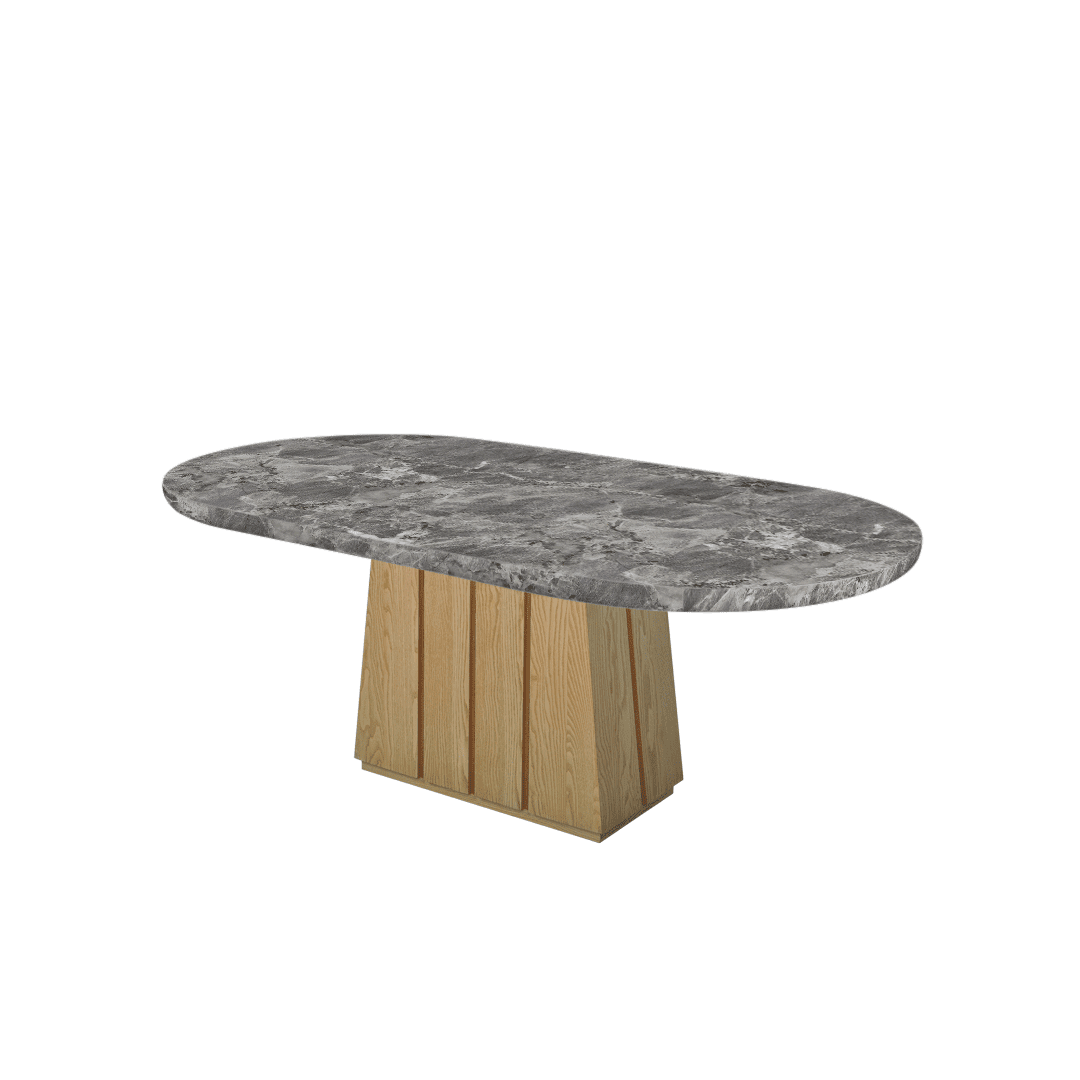 Mix & Match Oval Shaped Marble Dining Table with Cora Ash Wood Base (2.1m x 1.1m)