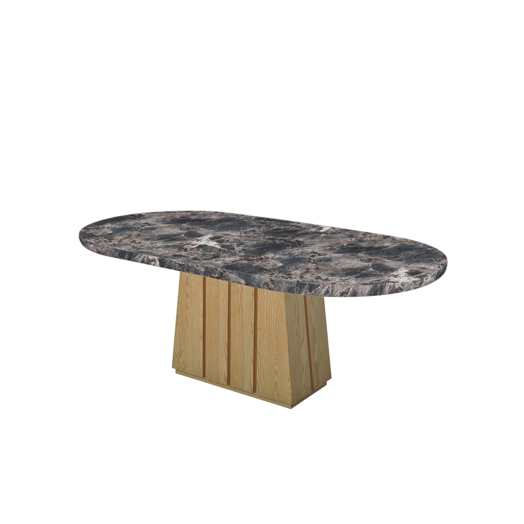 Mix & Match Oval Shaped Marble Dining Table with Cora Ash Wood Base (2.1m x 1.1m)