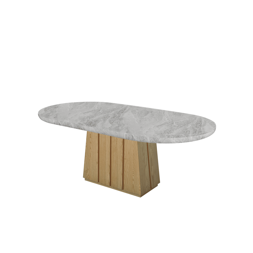 Mix & Match Oval Shaped Marble Dining Table with Cora Ash Wood Base (2.1m x 1.1m)
