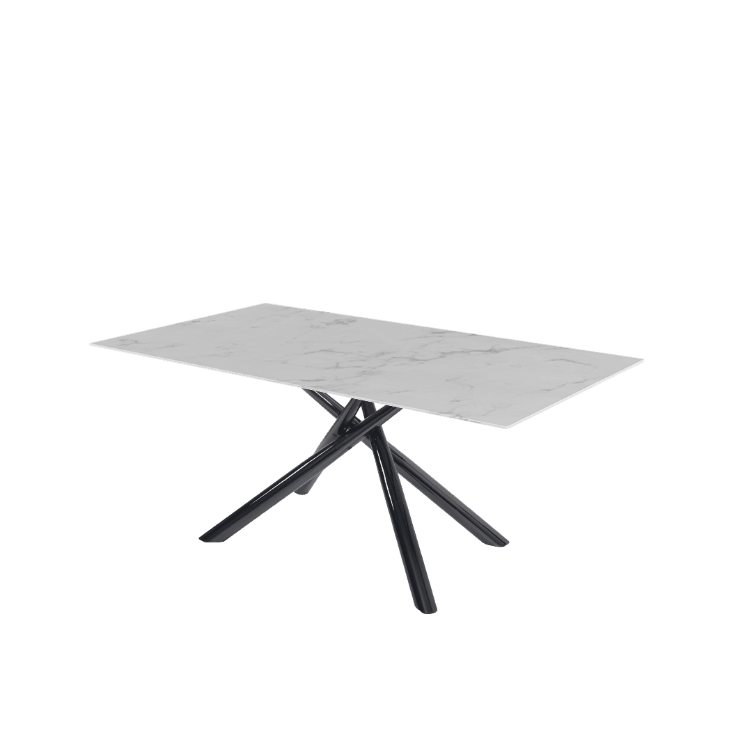 Modern Contemporary Rectangular Marble Dining Table with Xylia Black Glossy Metal Leg (1.8m x 1.0m)
