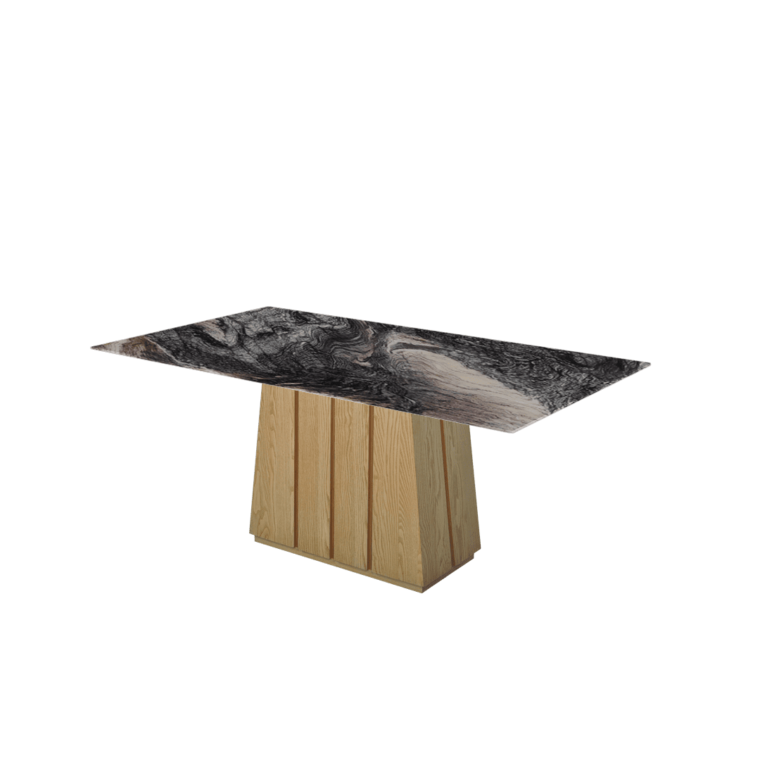 Mix & Match Rectangular Marble Dining Table with Cora Ash Wood Base (1.8m x 1.0m)