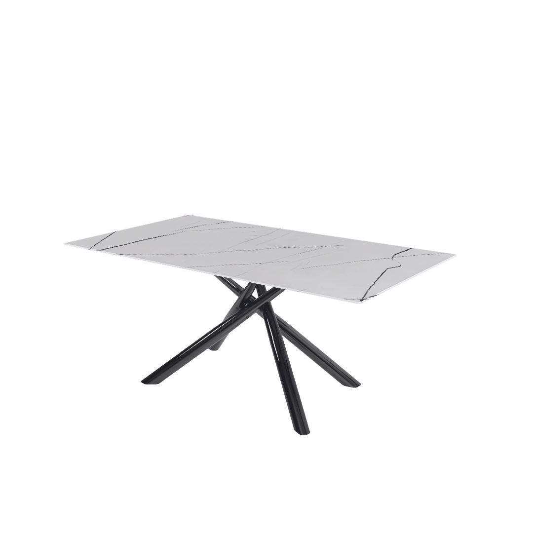 Modern Contemporary Rectangular Marble Dining Table with Xylia Black Glossy Metal Leg (1.8m x 1.0m)