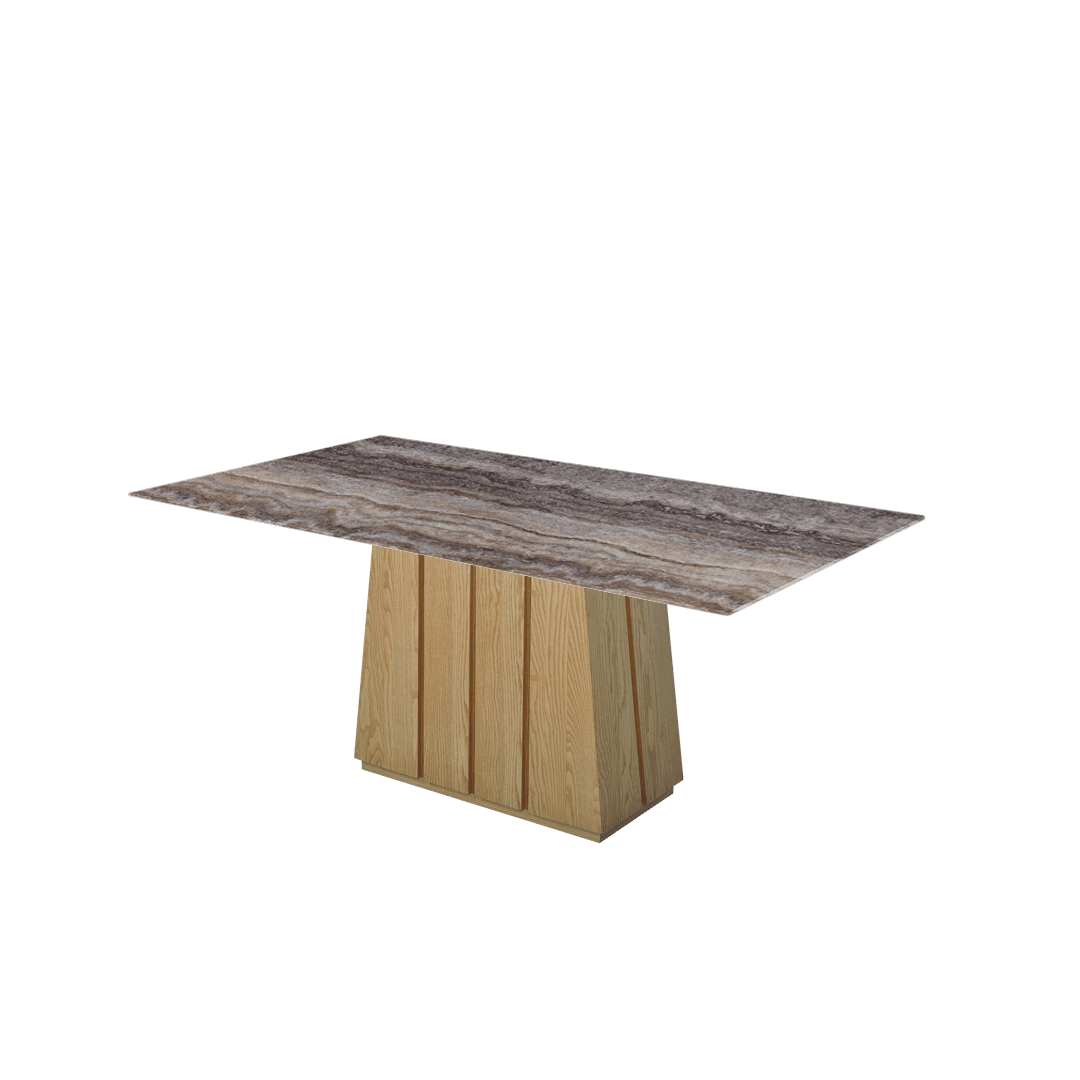Mix & Match Rectangular Marble Dining Table with Cora Ash Wood Base (1.8m x 1.0m)