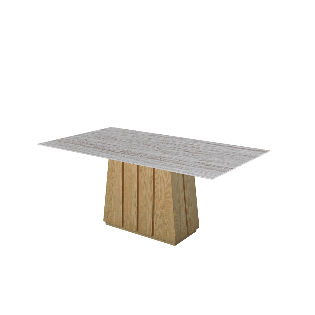 Mix & Match Rectangular Marble Dining Table with Cora Ash Wood Base (1.8m x 1.0m)