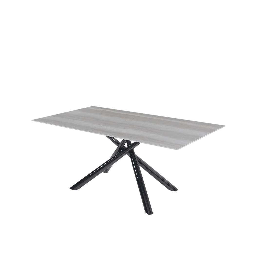 Modern Contemporary Rectangular Marble Dining Table with Xylia Black Glossy Metal Leg (1.8m x 1.0m)