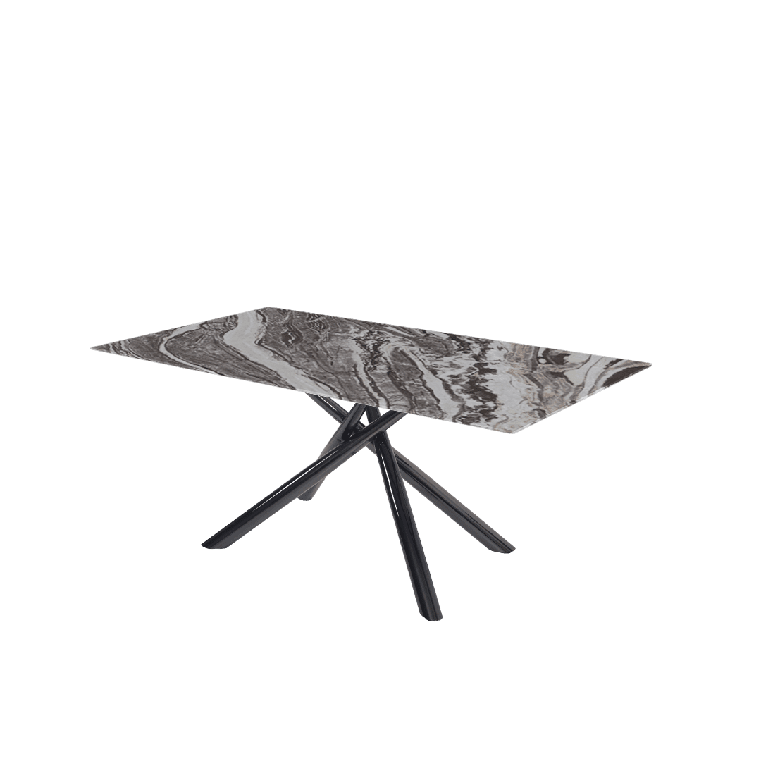 Modern Contemporary Rectangular Marble Dining Table with Xylia Black Glossy Metal Leg (1.8m x 1.0m)