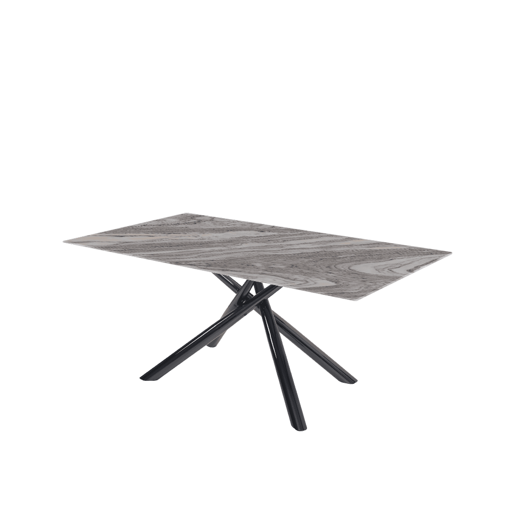 Modern Contemporary Rectangular Marble Dining Table with Xylia Black Glossy Metal Leg (1.8m x 1.0m)