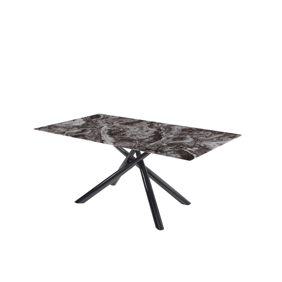 Modern Contemporary Rectangular Marble Dining Table with Xylia Black Glossy Metal Leg (1.8m x 1.0m)