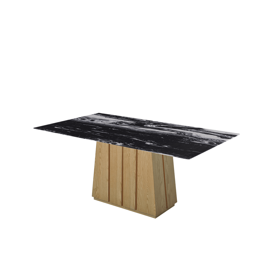 Mix & Match Rectangular Marble Dining Table with Cora Ash Wood Base (1.8m x 1.0m)