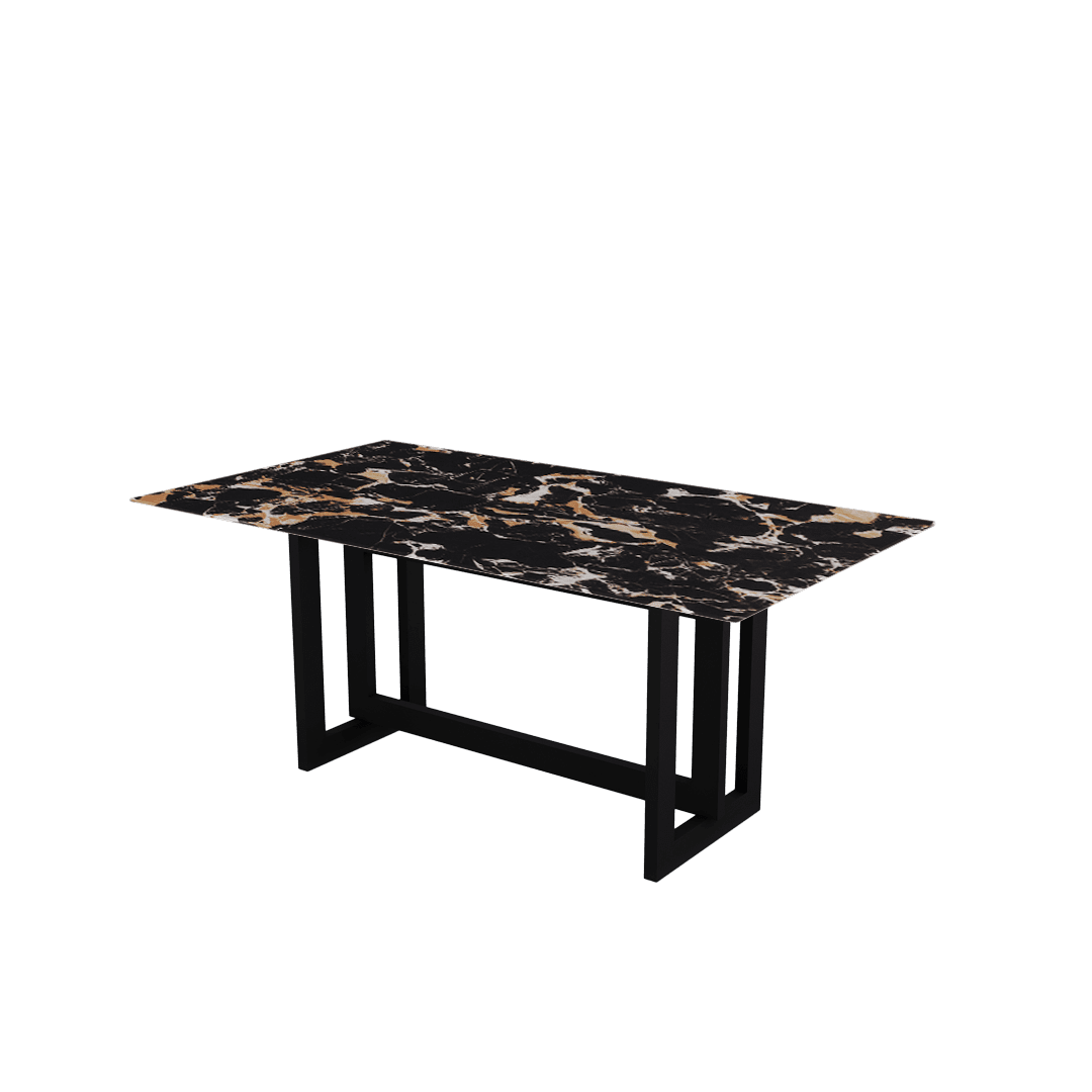 Minimalist Rectangular Marble Dining Table with Hector Black Metal Base (1.8m x 1.0m)