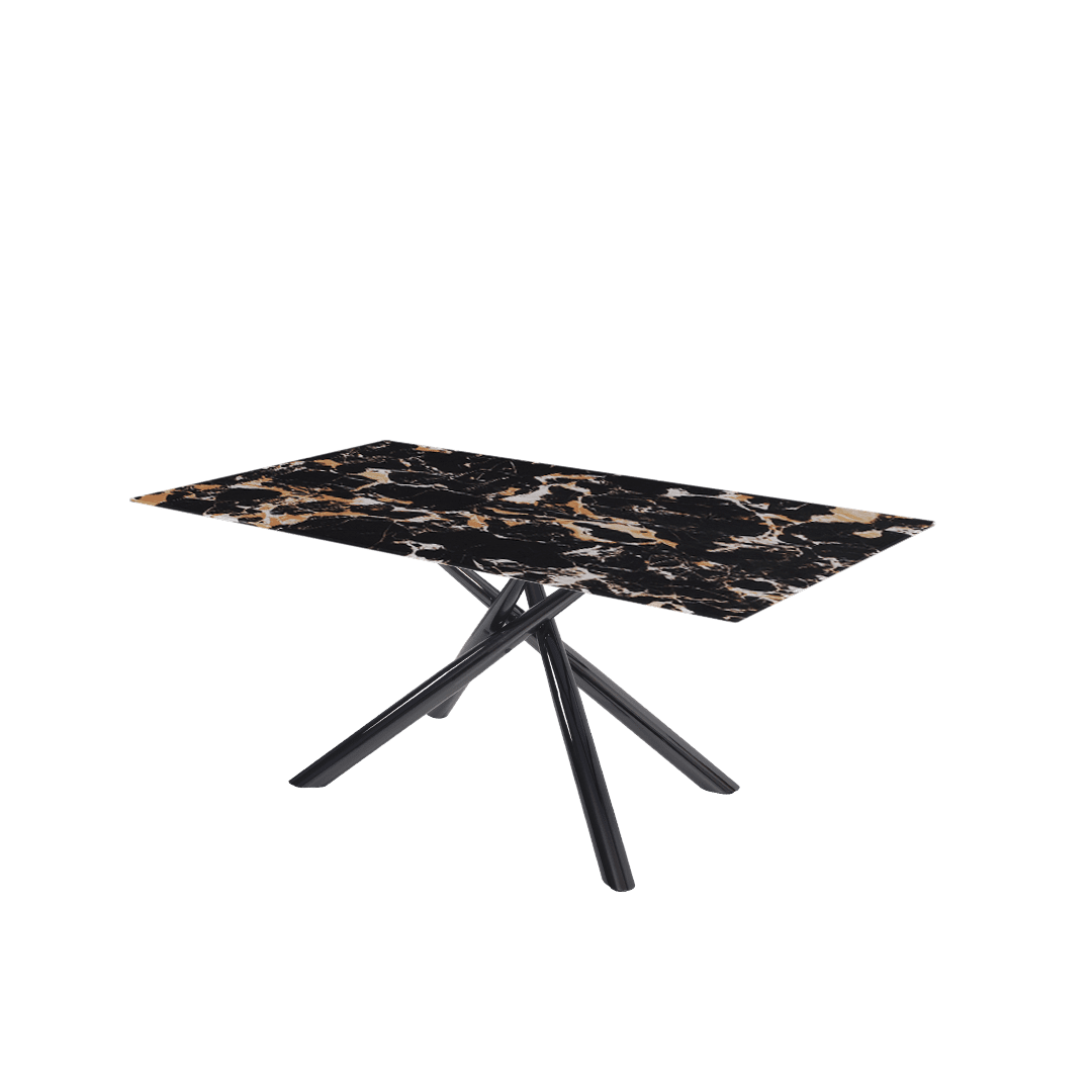 Modern Contemporary Rectangular Marble Dining Table with Xylia Black Glossy Metal Leg (1.8m x 1.0m)