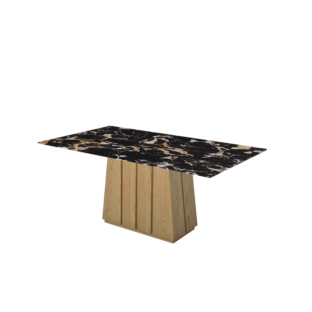 Mix & Match Rectangular Marble Dining Table with Cora Ash Wood Base (1.8m x 1.0m)