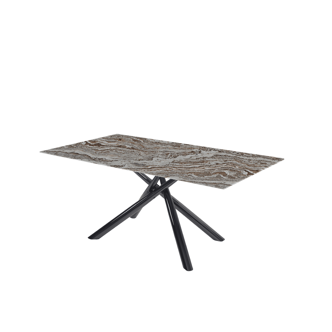 Modern Contemporary Rectangular Marble Dining Table with Xylia Black Glossy Metal Leg (1.8m x 1.0m)