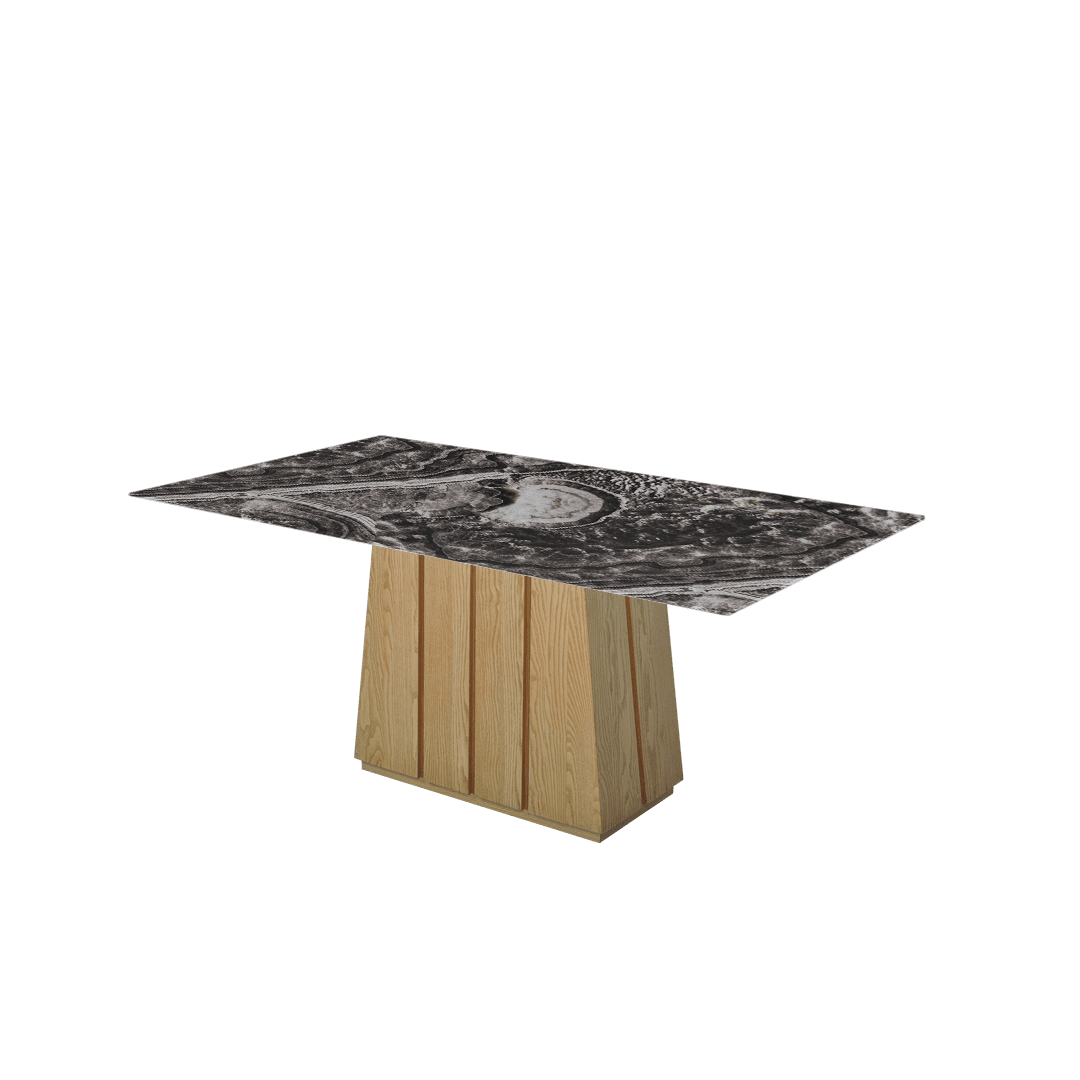 Mix & Match Rectangular Marble Dining Table with Cora Ash Wood Base (1.8m x 1.0m)