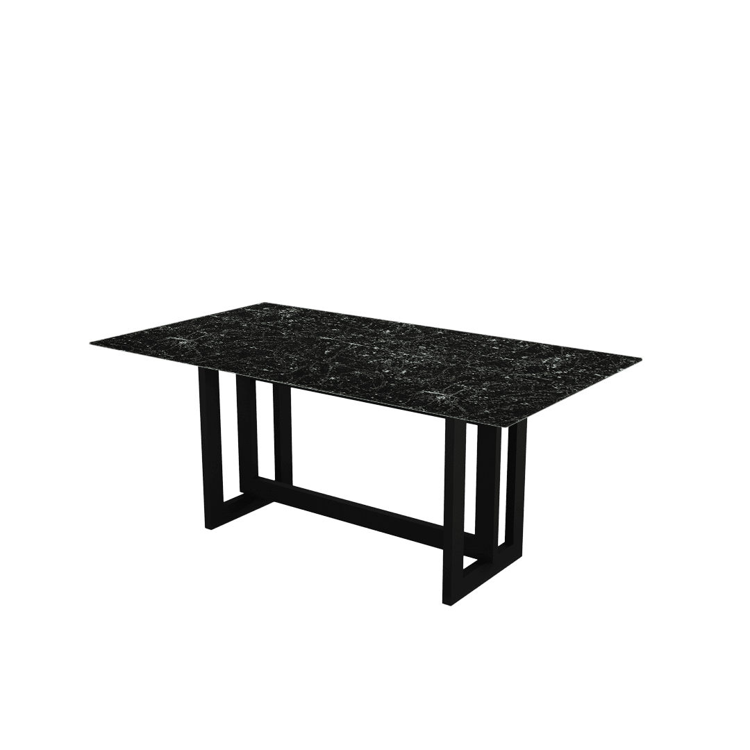 Minimalist Rectangular Marble Dining Table with Hector Black Metal Base (1.8m x 1.0m)