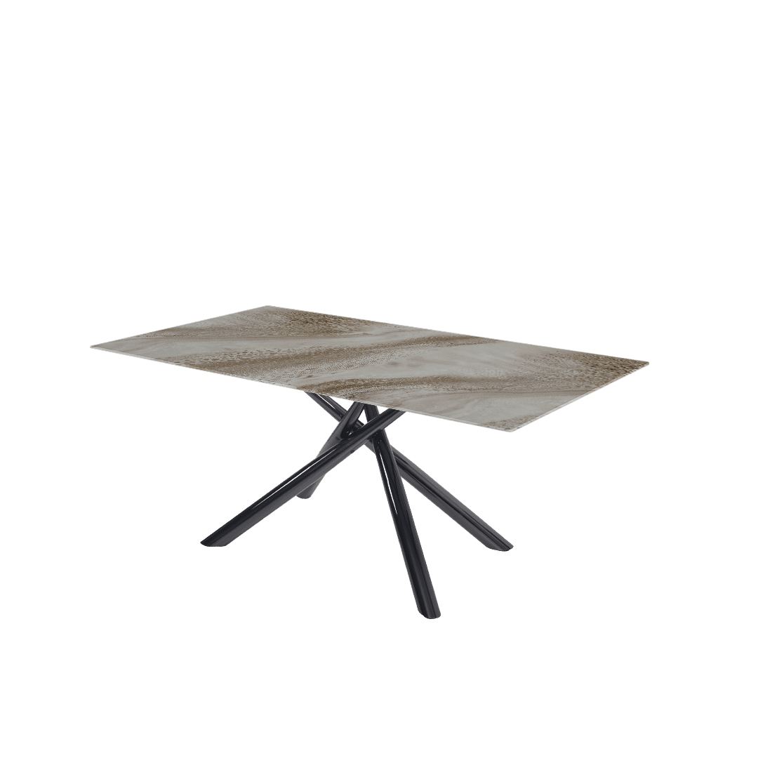 Modern Contemporary Rectangular Marble Dining Table with Xylia Black Glossy Metal Leg (1.8m x 1.0m)