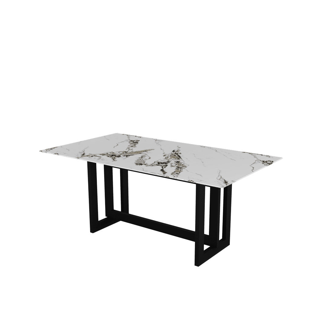 Minimalist Rectangular Marble Dining Table with Hector Black Metal Base (1.8m x 1.0m)