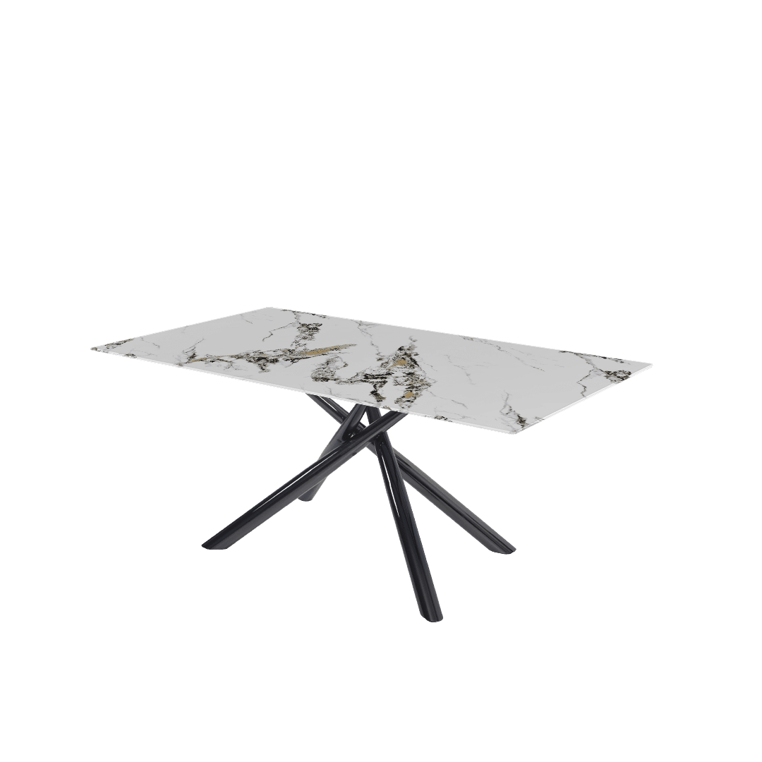 Modern Contemporary Rectangular Marble Dining Table with Xylia Black Glossy Metal Leg (1.8m x 1.0m)