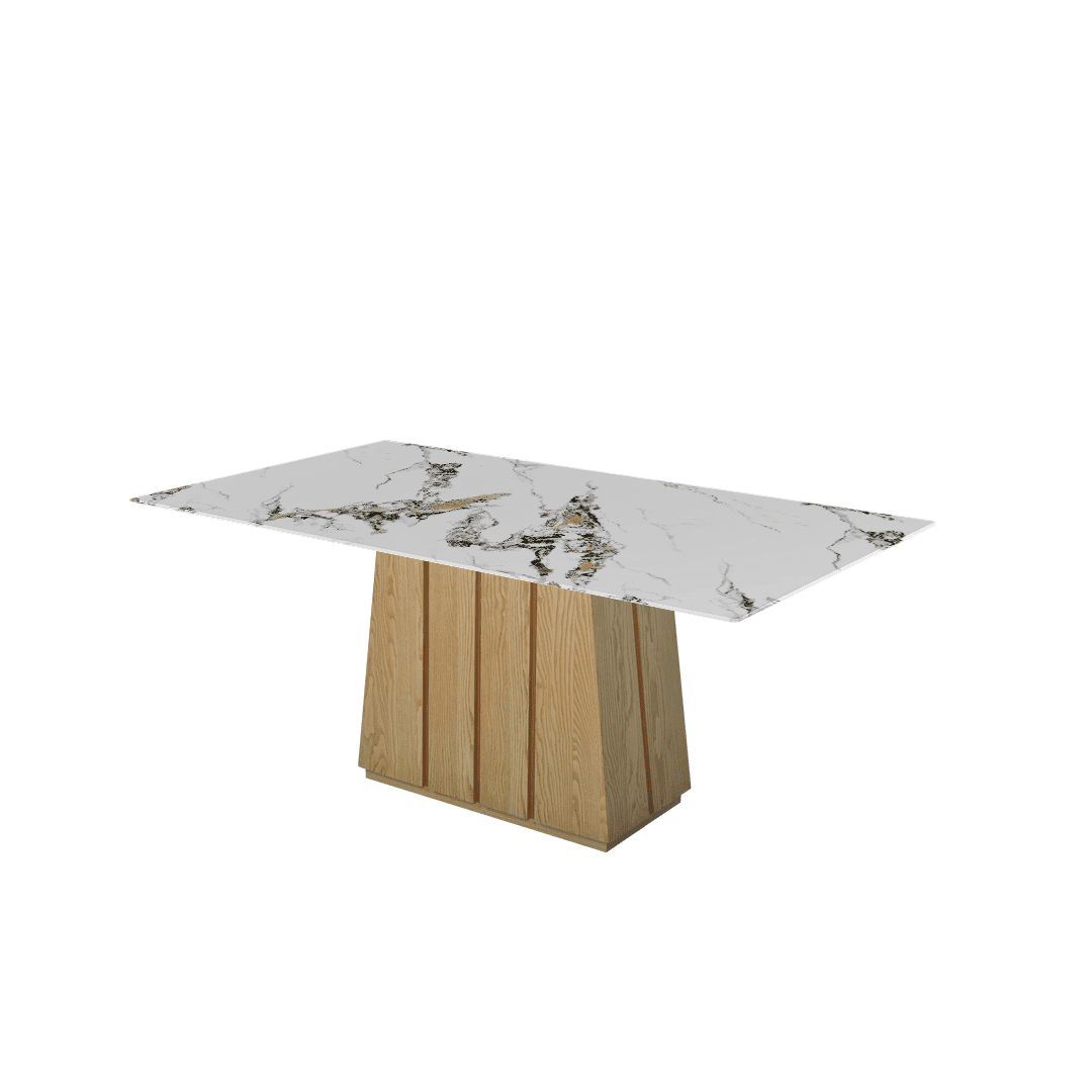 Mix & Match Rectangular Marble Dining Table with Cora Ash Wood Base (1.8m x 1.0m)