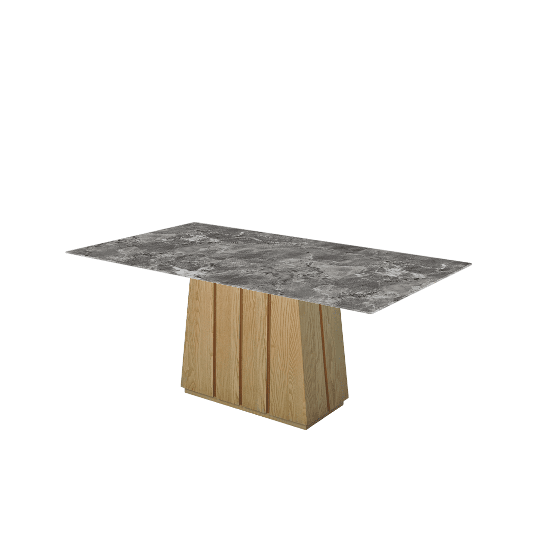 Mix & Match Rectangular Marble Dining Table with Cora Ash Wood Base (1.8m x 1.0m)