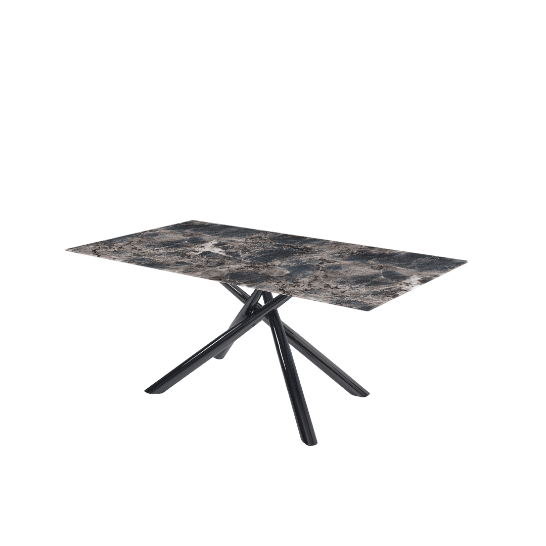 Modern Contemporary Rectangular Marble Dining Table with Xylia Black Glossy Metal Leg (1.8m x 1.0m)
