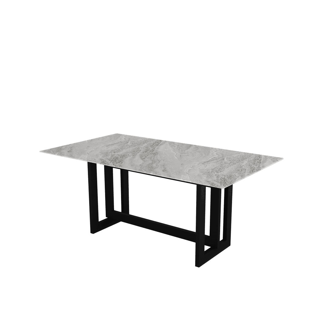 Minimalist Rectangular Marble Dining Table with Hector Black Metal Base (1.8m x 1.0m)