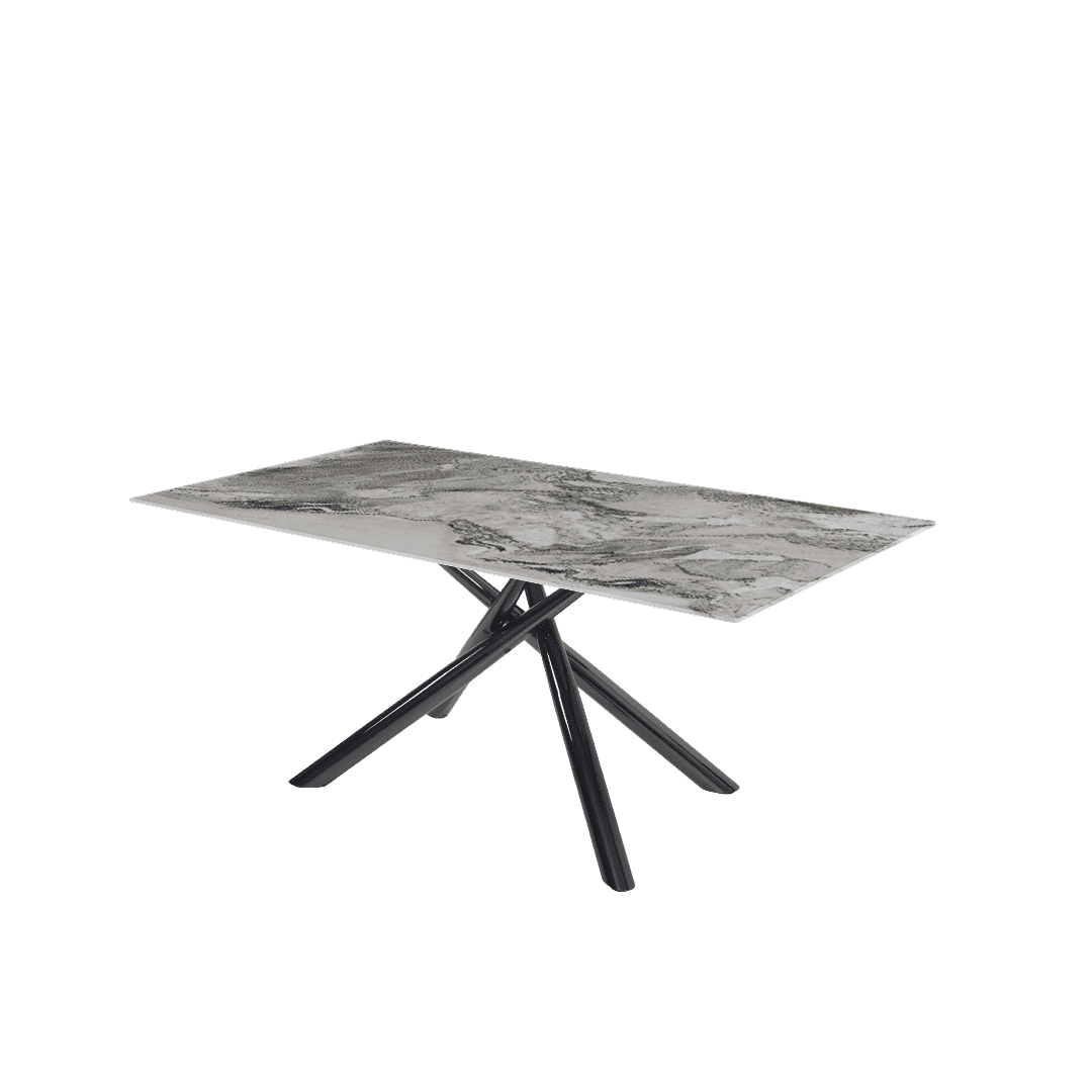 Modern Contemporary Rectangular Marble Dining Table with Xylia Black Glossy Metal Leg (1.8m x 1.0m)